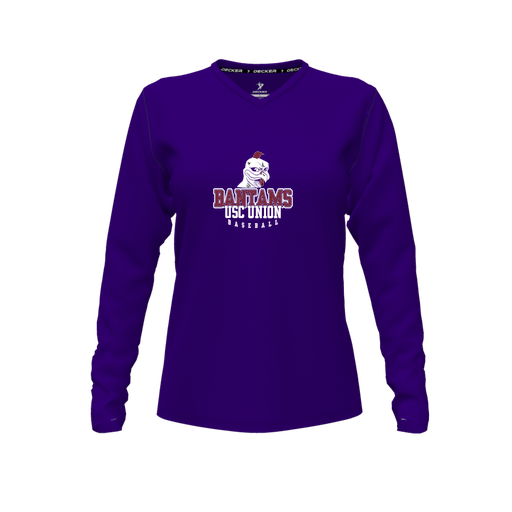 [CUS-DFW-TEES-CMF-VNK-LSL-PUR-FYXS-LOGO1] Decker Comfort T-Shirt (Female Youth XS, Purple, V Neck, Logo 1, Long Sleeve)