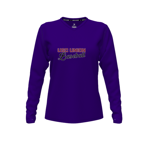 [CUS-DFW-TEES-CMF-VNK-LSL-PUR-FYXS-LOGO2] Decker Comfort T-Shirt (Female Youth XS, Purple, V Neck, Logo 2, Long Sleeve)