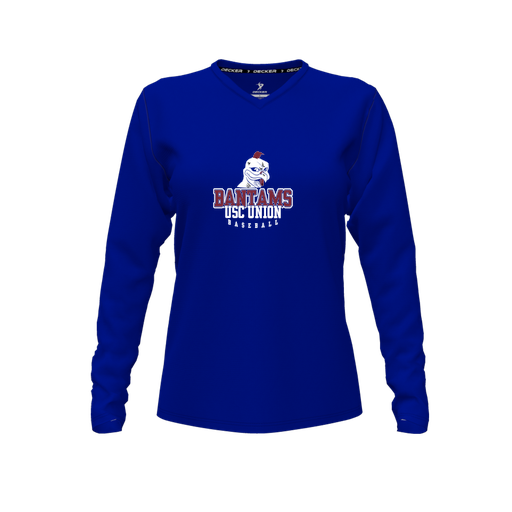 [CUS-DFW-TEES-PER-VNK-LSL-RYL-FYXS-LOGO1] Decker Performance T-Shirt (Female Youth XS, Royal, V Neck, Logo 1, Long Sleeve)