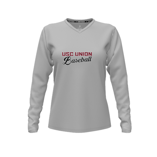 [CUS-DFW-TEES-PER-VNK-LSL-GRY-FYXS-LOGO2] Decker Performance T-Shirt (Female Youth XS, Gray, V Neck, Logo 2, Long Sleeve)